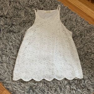 White lace high neck tank